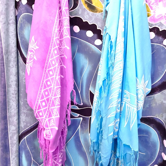 2 Rayon Sarong, Table Cover, Curtain, Shawl with Tassels! Colorful, Soft, NEW! - Picture 7 of 8